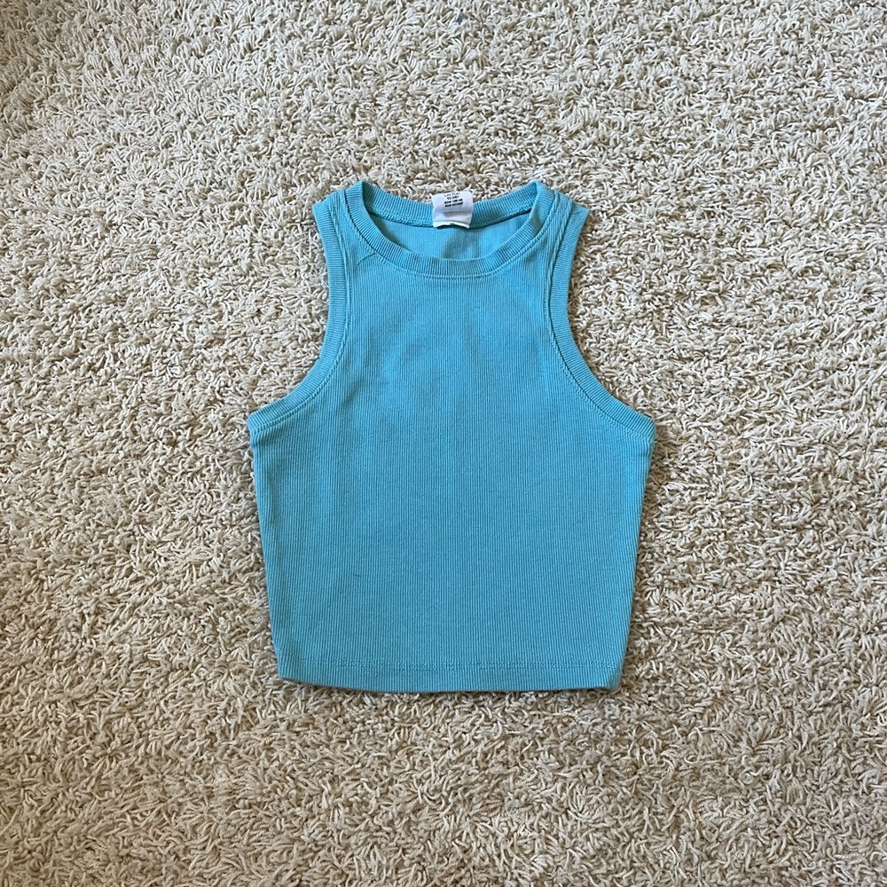 Destined Light Blue Ribbed Crop Top